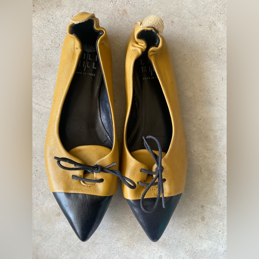 Lili Mill yellow and black flats Sz 36 leather